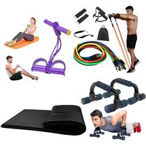 kit Musculação Colchonete Kit elástico 11 peças Barra De Apoio Flexão De Chão Elástico Extensor de Pé
