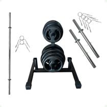 Kit Musculação com Suporte + 100 Kg de Anilhas Ferro com Barras Kit Musculação com Suporte + 100 Kg de Anilhas Ferro com Barras