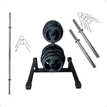 Kit Musculação com Suporte + 100 Kg de Anilhas Ferro com Barras