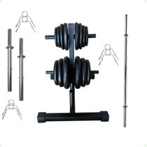 Kit Musculação com Suporte + 50 Kg de Anilhas Ferro com Barras Kit Musculação com Suporte + 50 Kg de Anilhas Ferro com Barras