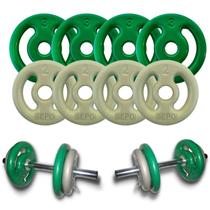 Kit Musculação Halter Anilhas Barra 40cm + Presilha D Brinde