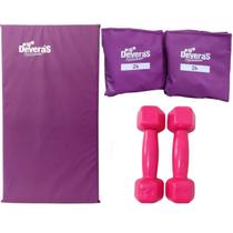 kit musculação peso musculação halteres 2 kg par tornozeleira de peso 2 kg e colchonete academia ginástica