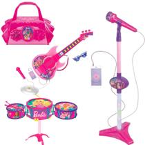 Kit Musical Barbie Dreamtopia Bateria, Microfone Com Pedestal, Bolsinha E Guitarra Com Função MP3 - Fun