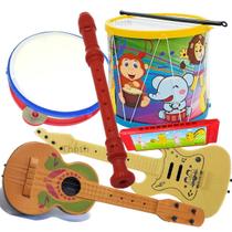 Kit Musical Brinquedo 6 Instrumentos Tambor Grande Violão pandeiro GaIta Flauta Infantil Violinha