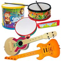 Kit Musical Brinquedo 6 Instrumentos Tambor Grande Violão pandeiro GaIta Tamborzinho Infantil Violinha