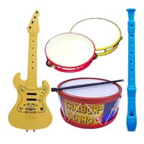 Kit Musical Infantil Brinquedo Guitarra Tambor Flauta Pandeiro