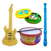 Kit Musical Infantil Brinquedo Guitarra Tambor Flauta Pandeirola Kit Musical Infantil Brinquedo Guitarra Tambor Flauta Pandeirola