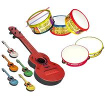 Kit Musical Infantil Brinquedo Tambor Pandeiro Viola
