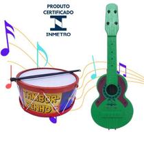 Kit Musical Infantil Brinquedo Viola Violinha + Tambor Tamborzinho Com Baqueta