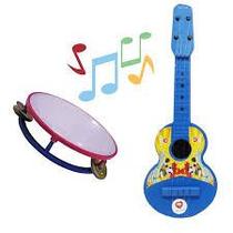 Kit Musical Infantil Pandeiro e Violão Plástico Brinquedo Cores Sortidas