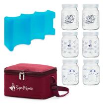 Kit N3 - Bolsa Térmica com Gelo Artificial e 6 potes de vidro 200ml Decorados