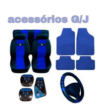 kit n3 capa p banco couro azul+acessórios saveiro