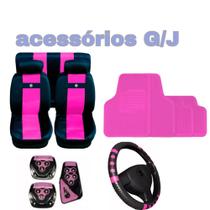 kit n3 capa p banco couro rosa+acessórios fox