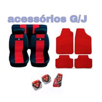 kit n4 capa p banco couro vermelho+acessórios Variant