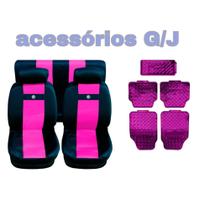 kit n7 capa p banco couro rosa+acessórios saveiro