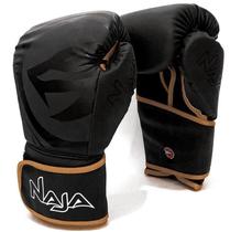 Kit Naja Luva Boxe+Bandagem+Protetor Bucal-Preto/Bronze-Tam 14 Oz