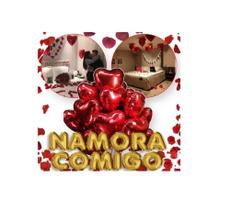 Kit Namora Comigo + 500 Pétalas Rosas + 10 Balões Coração + 12 Velas Rechaud + Canudo + 10m Fitilho