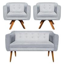 Kit Namoradeira 02 Lugares 02 Poltronas Giratória Julia Strass Base Madeira