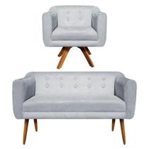 Kit Namoradeira 02 Lugares E 01 Poltrona Julia Strass Base Madeira