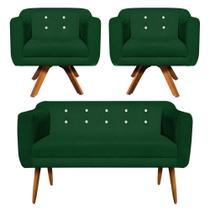 Kit Namoradeira 02 Lugares e 02 Poltronas Giratória Julia Suede Verde com Strass Base Madeira MM30 D01 - D'Rossi Kit Namoradeira 02 Lugares e 02 Poltronas Giratória Julia Suede Verde com Strass Base Madeira MM30 D01 - D'Rossi