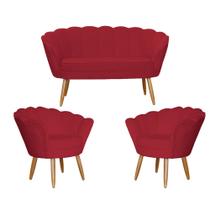 Kit Namoradeira + 02 Poltrona Pétala - Suede Vermelho