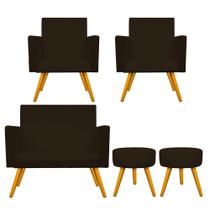 Kit Namoradeira, 02 Poltronas Beatriz e 02 Puff Sofia Palito Mel Corano Marrom - DAMAFFÊ MÓVEIS