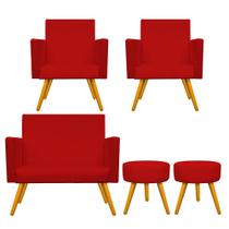 Kit Namoradeira, 02 Poltronas Beatriz e 02 Puff Sofia Palito Mel Corano Vermelho - DAMAFFÊ MÓVEIS