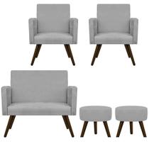 Kit Namoradeira, 02 Poltronas Beatriz e 02 Puff Sofia Palito Tabaco Sala de Espera Recepção Suede Cinza