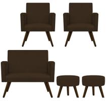 Kit Namoradeira, 02 Poltronas Beatriz e 02 Puff Sofia Palito Tabaco Suede Marrom - DAMAFFÊ MÓVEIS