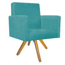 Kit Namoradeira, 02 Poltronas Beatriz e Puff Sofia Base Giratória de Madeira Suede Azul Turquesa - KDAcanto Móveis