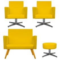 Kit Namoradeira, 02 Poltronas Beatriz e Puff Sofia Base Giratória de Metal Corano Amarelo - DAMAFFÊ MÓVEIS Kit Namoradeira, 02 Poltronas Beatriz e Puff Sofia Base Giratória de Metal Corano Amarelo - DAMAFFÊ MÓVEIS