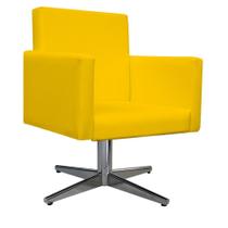 Kit Namoradeira, 02 Poltronas Beatriz e Puff Sofia Base Giratória de Metal Tecido Sintético Amarelo - KDAcanto Móveis