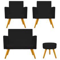 Kit Namoradeira, 02 Poltronas Beatriz e Puff Sofia Palito Mel Corano Preto - DAMAFFÊ MÓVEIS