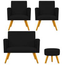 Kit Namoradeira, 02 Poltronas Beatriz e Puff Sofia Palito Mel Suede Preto - DAMAFFÊ MÓVEIS