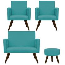Kit Namoradeira, 02 Poltronas Beatriz e Puff Sofia Palito Tabaco Sala de Estar Suede Azul Turquesa Kit Namoradeira, 02 Poltronas Beatriz e Puff Sofia Palito Tabaco Sala de Estar Suede Azul Turquesa