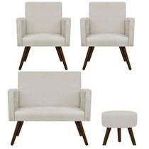 Kit Namoradeira, 02 Poltronas Beatriz e Puff Sofia Palito Tabaco Sala de Estar Suede Bege