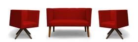 Kit Namoradeira + 02 Poltronas Decorativas Barcelona Base Giratória Suede Vermelho - MeuLar Decorações