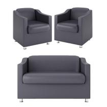 Kit Namoradeira + 02 Poltronas Decorativas Tecido material sintético Cor:cinza Kit Namoradeira + 02 Poltronas Decorativas Tecido material sintético Cor:cinza