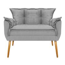 Kit Namoradeira, 02 Poltronas e 02 Puff Opala Base Giratória de Madeira Suede Cinza - KDAcanto Móveis Kit Namoradeira, 02 Poltronas e 02 Puff Opala Base Giratória de Madeira Suede Cinza - KDAcanto Móveis