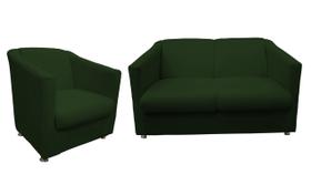 Kit Namoradeira + 1 Poltrona Decorativa Biane Suede Verde Pés Cromado Mz Decor