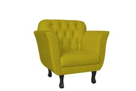 Kit Namoradeira + 1 Poltrona Decorativa Dália Couro Amarelo Pés Madeira Ms Decor