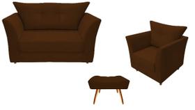 Kit Namoradeira + 1 Poltrona Decorativa Isis + 1 Puff Retangular Suede Marrom Pés Madeira Mz Decor Kit Namoradeira + 1 Poltrona Decorativa Isis + 1 Puff Retangular Suede Marrom Pés Madeira Mz Decor