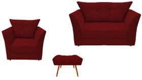 Kit Namoradeira + 1 Poltrona Decorativa Isis + 1 Puff Retangular Suede Marsala Pés Madeira Ms Decor Kit Namoradeira + 1 Poltrona Decorativa Isis + 1 Puff Retangular Suede Marsala Pés Madeira Ms Decor
