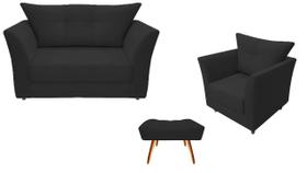 Kit Namoradeira + 1 Poltrona Decorativa Isis + 1 Puff Retangular Suede Preto Pés Madeira Mz Decor Kit Namoradeira + 1 Poltrona Decorativa Isis + 1 Puff Retangular Suede Preto Pés Madeira Mz Decor