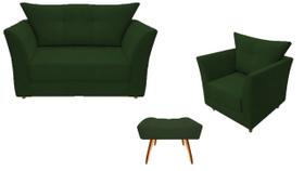 Kit Namoradeira + 1 Poltrona Decorativa Isis + 1 Puff Retangular Suede Verde Pés Madeira Mz Decor Kit Namoradeira + 1 Poltrona Decorativa Isis + 1 Puff Retangular Suede Verde Pés Madeira Mz Decor