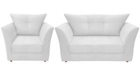 Kit Namoradeira + 1 Poltrona Decorativa Isis Couro Branco Pés Madeira Ms Decor Kit Namoradeira + 1 Poltrona Decorativa Isis Couro Branco Pés Madeira Ms Decor