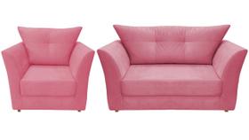 Kit Namoradeira + 1 Poltrona Decorativa Isis Suede Rosa Pés Madeira Ms Decor Kit Namoradeira + 1 Poltrona Decorativa Isis Suede Rosa Pés Madeira Ms Decor