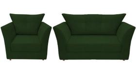Kit Namoradeira + 1 Poltrona Decorativa Isis Suede Verde Pés Madeira Ms Decor