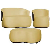 Kit Namoradeira + 1 Poltrona + Puff Decorativo Beatriz Orgânico Composê Couro Marrom Couro Amarelo Mz Decor Kit Namoradeira + 1 Poltrona + Puff Decorativo Beatriz Orgânico Composê Couro Marrom Couro Amarelo Mz Decor
