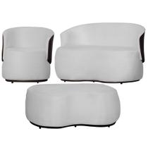 Kit Namoradeira + 1 Poltrona + Puff Decorativo Beatriz Orgânico Composê Couro Marrom Couro Branco Ms Decor Kit Namoradeira + 1 Poltrona + Puff Decorativo Beatriz Orgânico Composê Couro Marrom Couro Branco Ms Decor